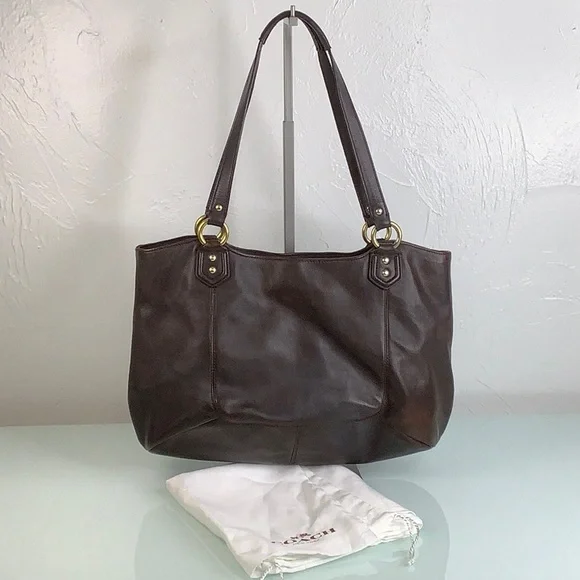 Coach Campbell Belle Carryall Chocolate Leather triple entry topzip shoulder bag